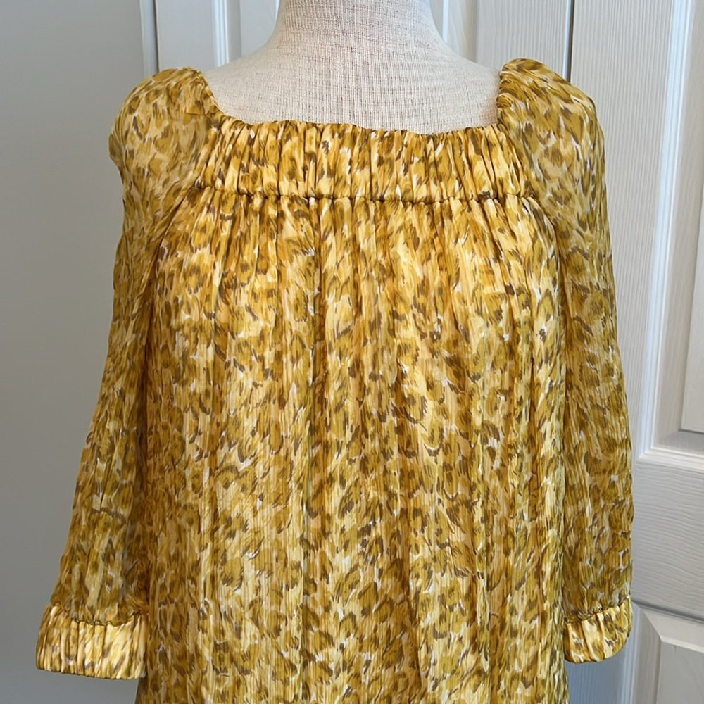 Walter Melon Yellow Animal Print Flowing Above The Knee Silk Dress Size Small